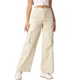 thumbnail image 2 of LWavelet Durable Fabric Cargo Wide Leg Pants Women Daily Casual Wear Beige S, 2 of 5