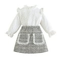 thumbnail image 4 of Mercatoo Toddler Little Girl Skirt Outfits Ruffle Sleeve Lace Tops Mini Plaids Skirt Girls 1 to 6 Year Autumn Clothes Set, 4 of 7