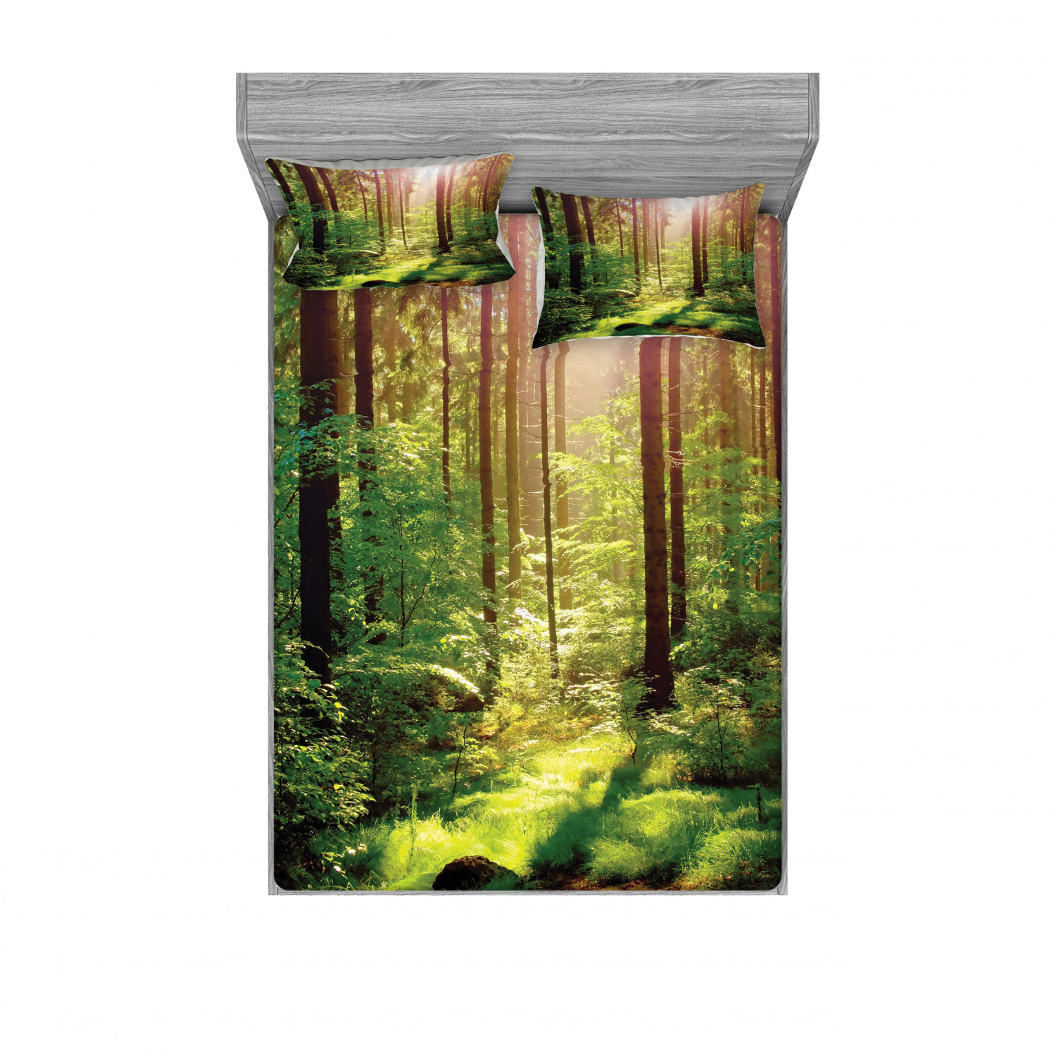 Forest Bedding Set with Sheet & Covers, Forest in Spring Time Sunset