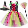 thumbnail image 1 of Disfraz de bruja para niñas, vestido de tutú de Halloween, ropa, trajes con sombrero, escoba, arcoíris, vestidos elegantes para fiesta de carnaval para niños pequeños, 1 of 4