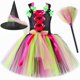 thumbnail image 3 of Disfraz de bruja para niñas, vestido de tutú de Halloween, ropa, trajes con sombrero, escoba, arcoíris, vestidos elegantes para fiesta de carnaval para niños pequeños, 3 of 5