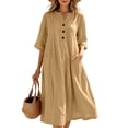 thumbnail image 2 of CHGBMOK Plus Size Dresses for Women 3/4 Sleeve Maxi Dresses Button V Neck Loose Fit Dress with Pockets, 2 of 9