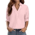 thumbnail image 2 of Qwertyu 3/4 Length Sleeve Womens Tops Dressy V Neck Collared Shirts Trendy Business Casual Work Blouses Vacation Shirts 2026 Pink XL, 2 of 7