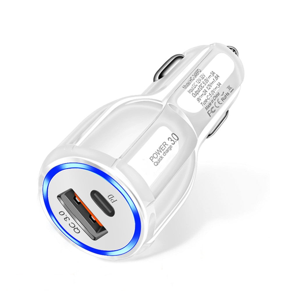 10-Pack Dual USB Car Charger QC3.0 Fast Charging, USB Cigarette Lighter Power Adapter Compatible with iPhone 14 13 12 11 Pro Max Mini X XR 8/7/6, Samsung Galaxy S23 S22 S20 S10 S9, Note20, GPS, White