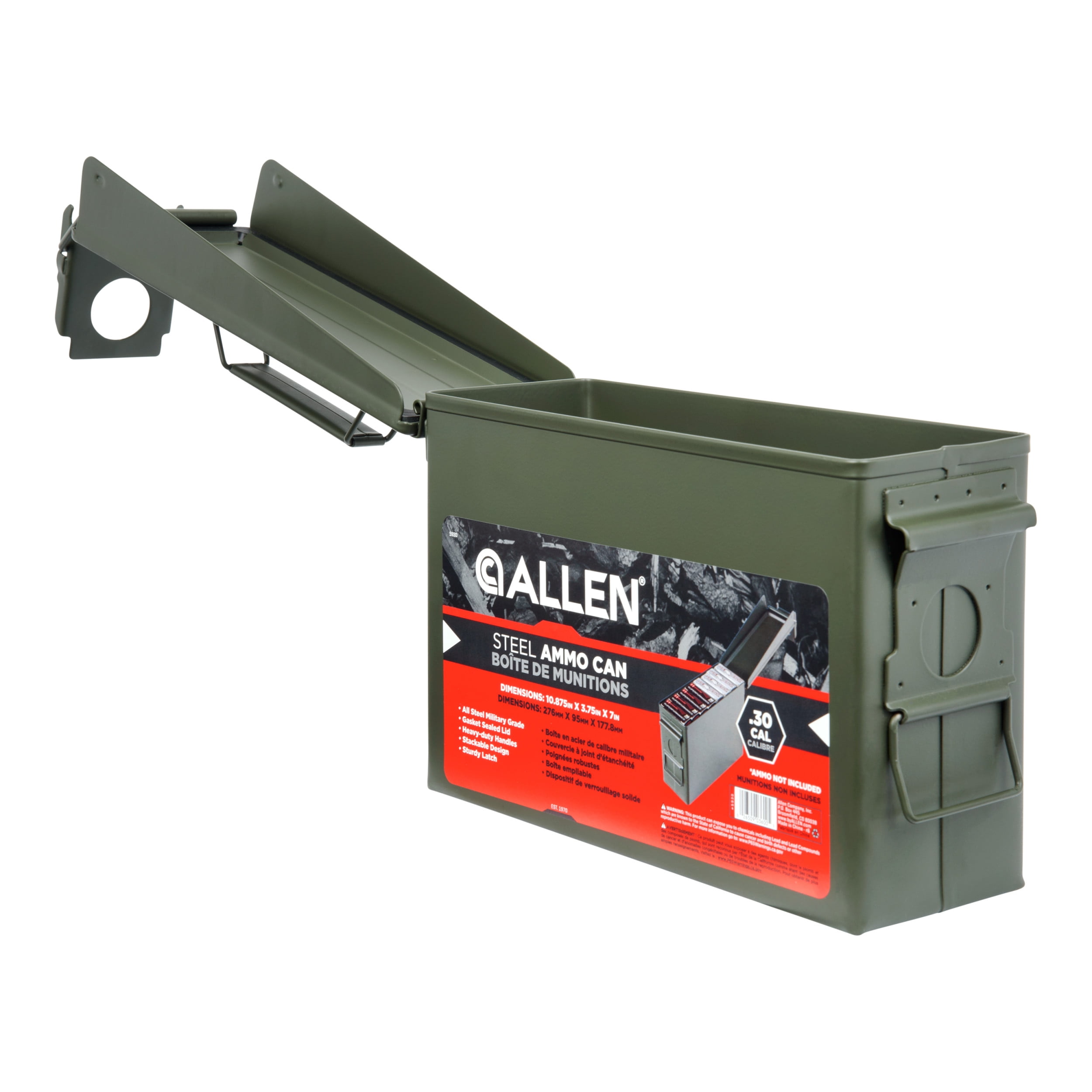 Allen Company Classic Steel Ammo Box - Large, Lockable, And Waterproof Ammo Storage For .30 Cal. - Shooting Accessories - Army Green Metal Container