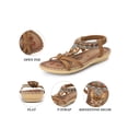 thumbnail image 4 of BLISSFUL STEP Women's Shoes Open Toe Rhinestone Butterfly Knot T--Strap Ankle Elastic Flat Sandals Brown 6, 4 of 5