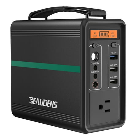 BEAUDENS Portable Power Station 166Wh Quiet Gas Free Solar Generator QC3.0 UPS Li-Power Supply with Dual 110V AC Outlet, 2 DC Ports, 2 USB Ports, LED Flashlights for Camping Travel CPAP