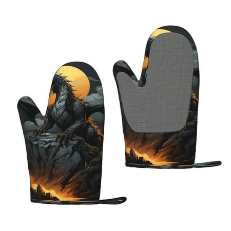 

Lafuoo Full Moon Black Dragon Pattern Silicone Anti-Scalding Gloves Hanging Rope Gloves are Suitable for Kitchen Utensils for Kitchen Baking Cooking Outdoor Barbecue
