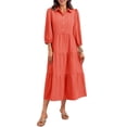 thumbnail image 2 of Womens Casual 3/ 4 Sleeve Shirt Dress Button Down V Neck Tiered Collared Flowy Maxi Dress, 2 of 6