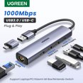 thumbnail image 2 of Adaptador Ethernet USB UGREEN 1000/100Mbps HUB USB3.0 RJ45 Lan para computadora portátil PC Xiaomi Mi Box Macbook Windows HUB USB-C Tarjeta de red, 2 of 5
