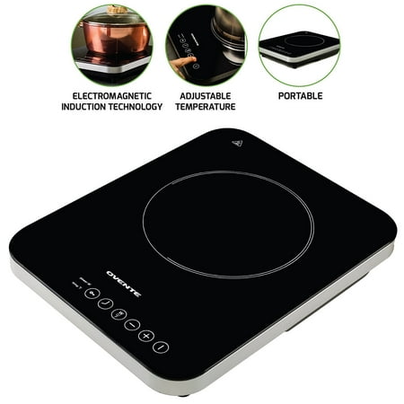 Ovente Induction Countertop Burner, Cool-Touch Ceramic Glass Cooktop with Temperature Control, Timer, 1800-Watts, Digital LED Touchscreen Display, Indoor/Outdoor Portable Single Hot Plate