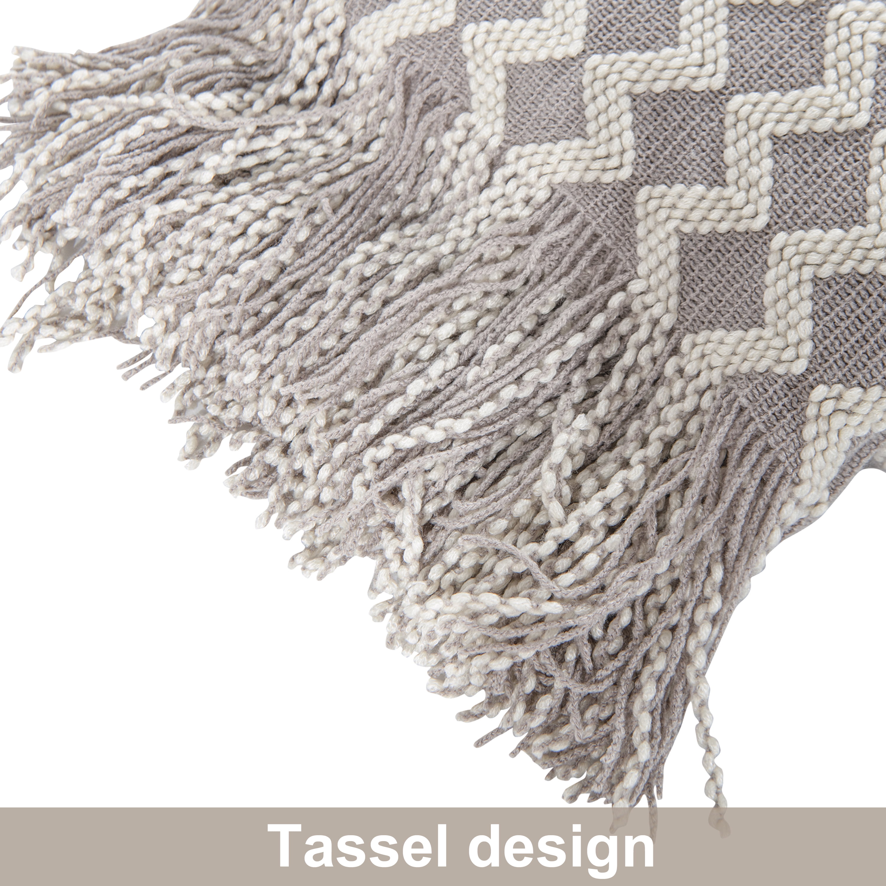 Ntbay Acrylic Knitted Throw Blanket with 7" Tassels, Lightweight and Soft Cozy Decorative Woven Blanket for Travel, Couch, Bed, Sofa, 51" x 67", Light Gray Wave
