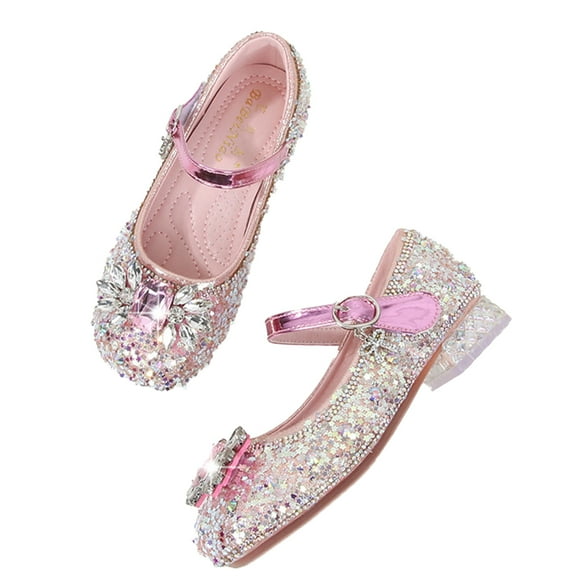 FLMEI Little Girls Leather Shoes Spring Fall Dress Heels Sandals Sequins Princess Shoes Flower Girls Party Wedding Shoes for Kids Toddler