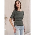 thumbnail image 4 of DARING DIVA Women's Striped Boat Neck Half Sleeve Tops Slim Fit rendy Outfits L Black, 4 of 6