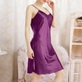 thumbnail image 2 of Plus Size Women's Nightgowns & Sleepshirts Sexy V Neck Breathable With Satin Spaghetti Strap Chemise Night Shirts Sleepwear Soft Comfy Dark Purple 3XL, 2 of 7