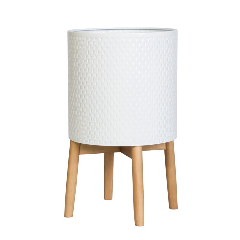 Modern Metal Planter Pot With 4-Leg Wood Base - White - 21.5"H x 12"W