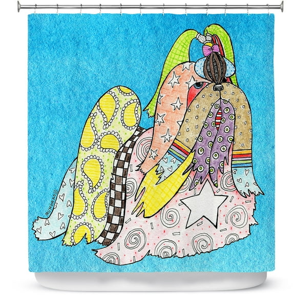Shower Curtains 70" x 93" from DiaNoche Designs by Marley Ungaro - Shihtzu Dog Aqua