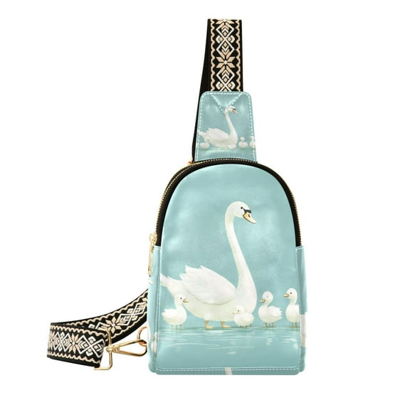 FORMRS Womens Crossbody Sling Bag Travel Daypack Shoulder Chest Backpack, White Cartoon Swan