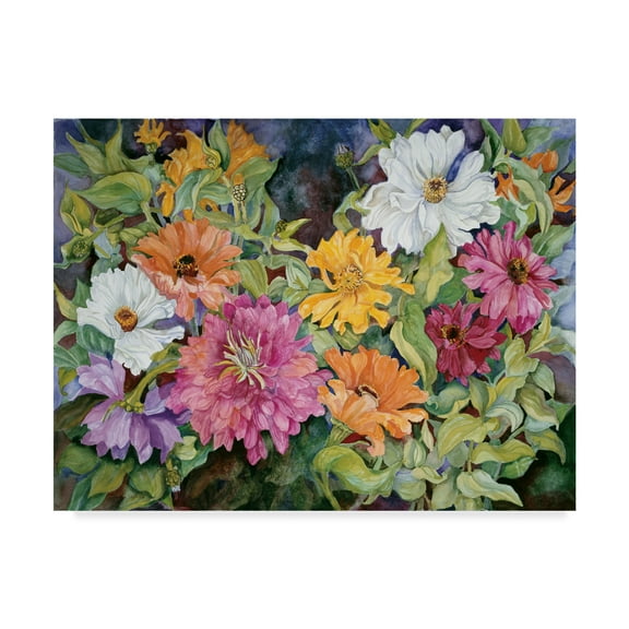 Trademark Fine Art 'Multi-Colored Zinnias' Canvas Art by Joanne Porter