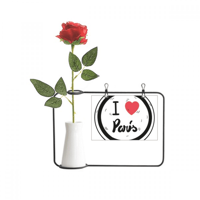I Love Paris Words Pattern Artificial Rose Flower Hanging Vases Decoration Bottle