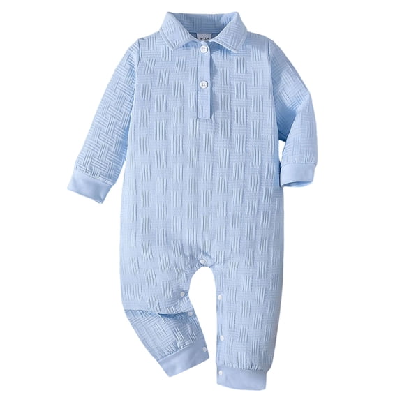 Hudaneo Newborn Boy Clothes 9M Baby Boy Long Sleeve Button Bodysuit Romper Jumpsuit One Piece Outfit Newborn Infant Fall Winter Wear