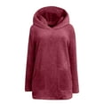 thumbnail image 6 of yoeyez Womens Plush Hoodies Casual Snuggly Sherpa Hooded Pullover Long Sleeve Tunics Tops Winter Warm Cozy Soft Loungewear with Pocket Wine,L, 6 of 7