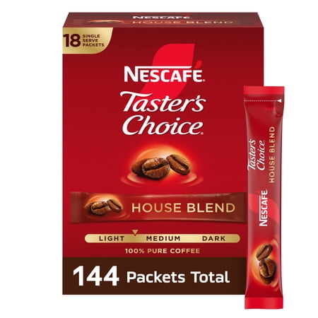 Nescafé Taster's Choice, Light Medium Roast Instant Coffee Packets, 144 Count (8 Boxes of 18)