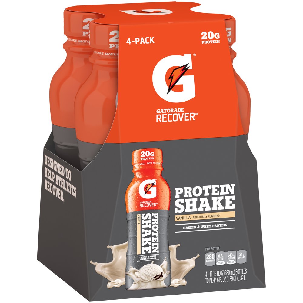 Gatorade Recover Protein Shake, Vanilla, 11.16 oz Bottles, 4 Ct