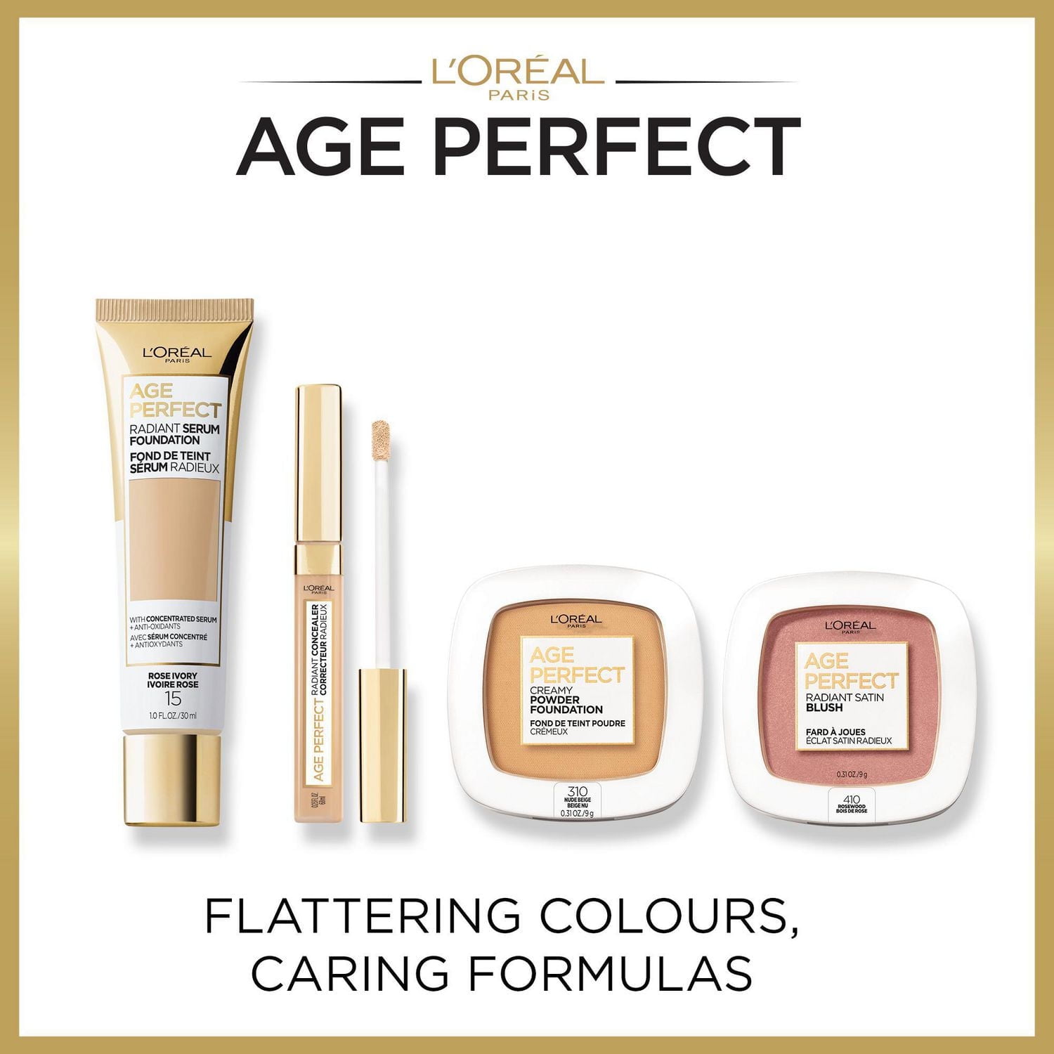 L'Oréal Paris Age Perfect Fond De Teint Sérum Hydratant Radieux, Sans S'Affaisser, Vitamine B3, Amande, 30  ML