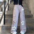 thumbnail image 6 of Girls' Cargo Pants with Stars Applique Multi-Pockets Elastic High Waisted Wide Leg Trouser Sweatpants Summer (14-15 Years, Purple), 6 of 8