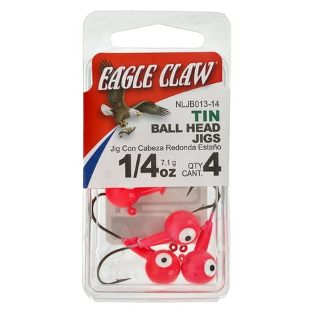 Eagle Claw Tin Ball Head Jig - Double Eye - 4 Pack - 1/4 oz - Pink