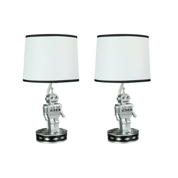 Zeckos 1960's Retro Sci-Fi Robot Table Lamp with Shade Set of 2