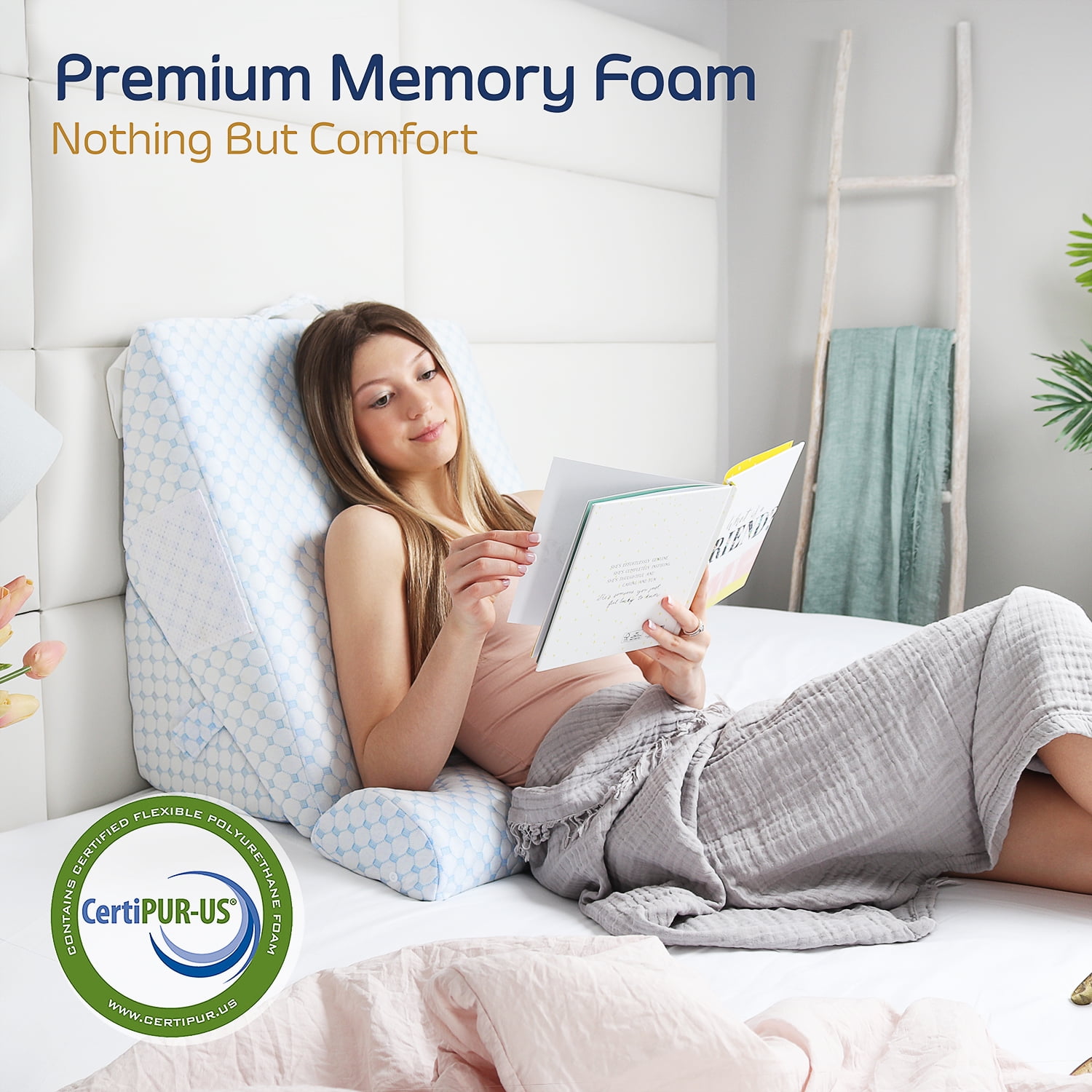 Nestl Memory Foam Wedge Pillow Back Support Cervical Pillow With Cooling Cover, 10 Inches