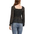 thumbnail image 3 of Blusa de mujer Allegra K con hombros al descubierto, mangas largas de campana, estampado floral, con fruncido, talla L, negro y verde, 3 of 6