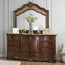 Furniture of America Davidson 2-Piece Dresser and Mirror Set, Brown Cherry