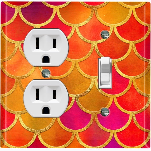 Metal Light Switch Plate Outlet Cover Mermaid Orange MER013