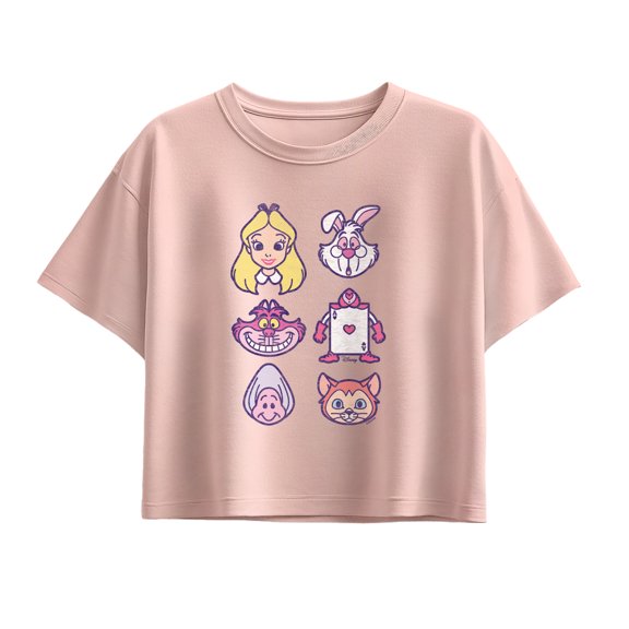 Alice in Wonderland - Character Face Grid Girls' Short Sleeve Boxy Graphic T-Shirt