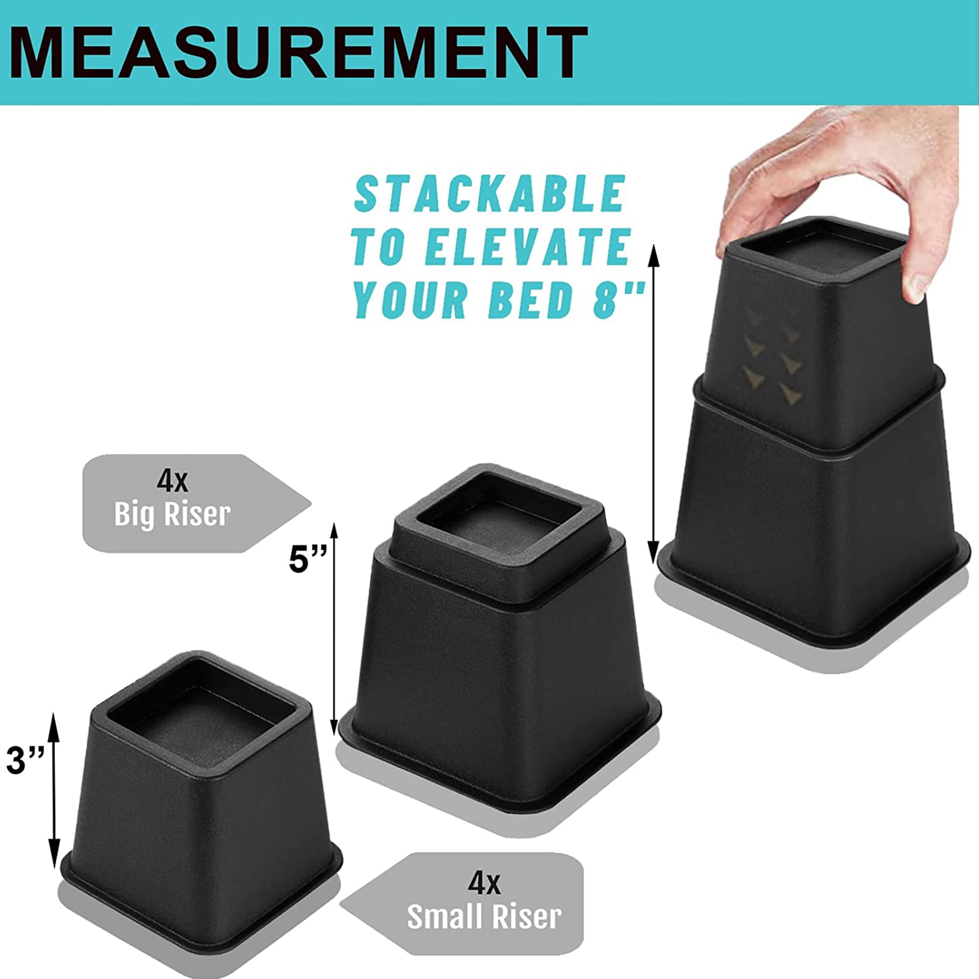 Mainstays Tall Bed Riser, Black, 7.25"