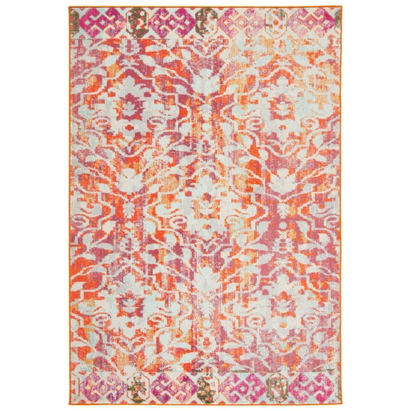SAFAVIEH Madison Bayon Geometric Distressed Area Rug, Orange/Ivory, 8' x 10'