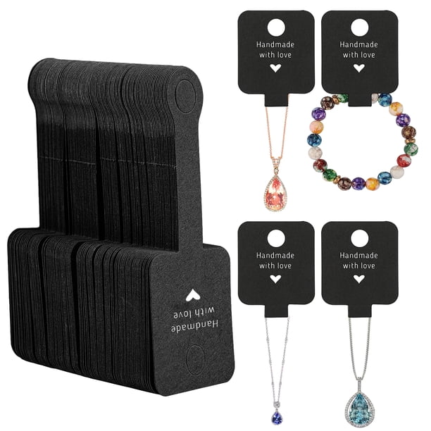 100 tarjetas de exhibición autoadhesivas, tarjetas de exhibición de collares, embalaje de joyería hecho a mano, etiquetas colgantes de papel Kraft para llaveros, aretes, collares, pulseras, joyas