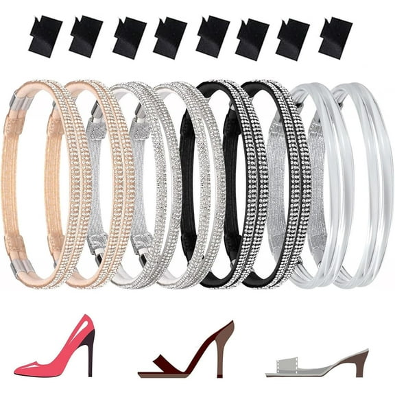 4 Pairs Elastic High Heels Shoe Straps Elastic Holding Heels Ankle Belt Band Detachable Rhinestone Straps Adjustable Replacement Shoelace for Girls Women Sandals Slippers Anti-Loose