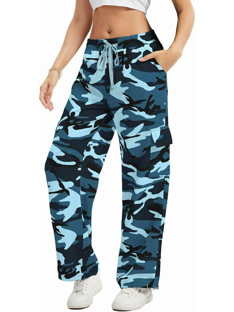 Camo Pants Women High Waisted Wide Leg Casual Camoflage Cargo