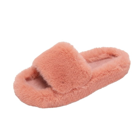 

Juebong Arch Support Winter Autumn Female Ins Fur Lined Winter Lazy People Outside Wearing Slippers Orange Size 7.5