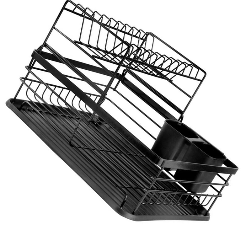 1pc Iron Black/white Coated Kitchen Storage Rack With Drainer For