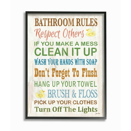 Bathroom Framed Decor The Stupell Home Decor Collection Bathroom Rules Typography Rubber Ducky Bathroom Oversized Framed Giclee Texturized Art, 16 x 1.5 x 20 ()