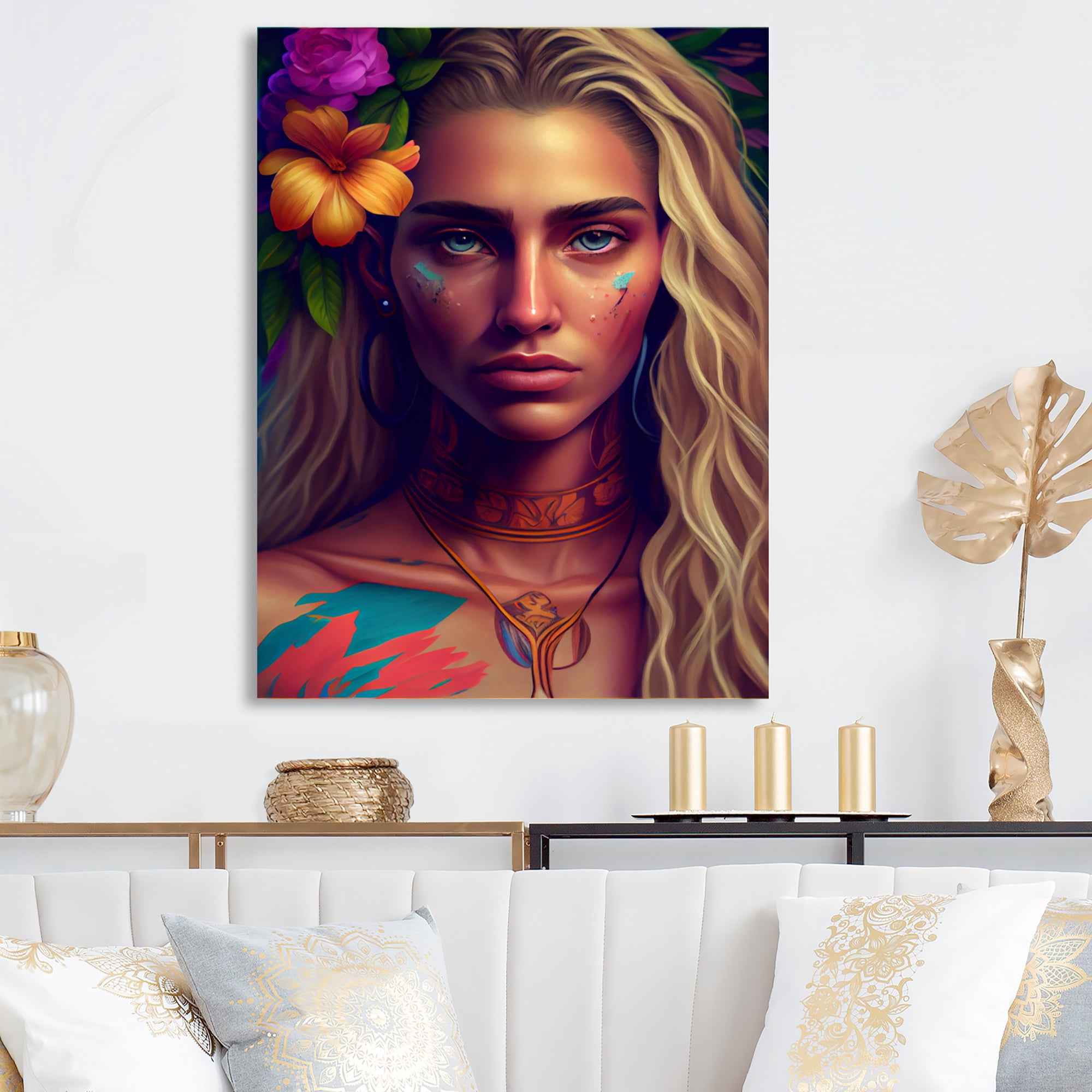 Designart Colorful Tropical Woman Portrait V Canvas Wall Art