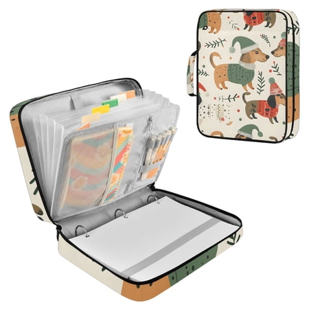Haosy Accordion File Organizer Zipper Binder 500 Sheet 6-Tab Expanding File Folder Multi-Pocket 1.2 Inch 3 Ring Dachshunds Dog with Sweater and Hat