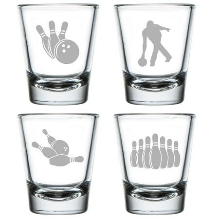 Set of 4 Shot Glasses 1.75oz Shot Glass Gift Bowling Collection