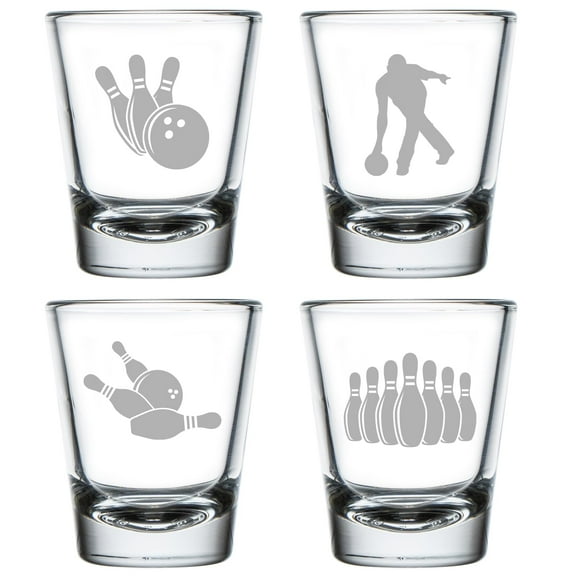Set of 4 Shot Glasses 1.75oz Shot Glass Gift Bowling Collection