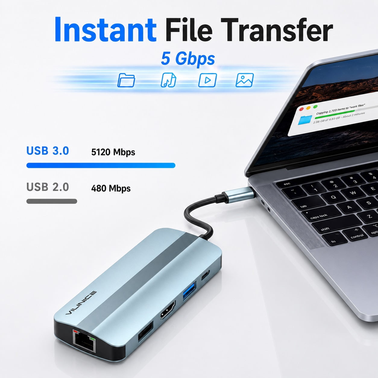 VILINICE USB C Hub, 9-in-1 USB C Laptop Docking Station with 1080P HDMI, RJ45 Ethernet Multiport Adapter with Charging, USB 3.0, SD/TF Card Reader, Compatible with MacBook Pro/Air and USB-C Devices